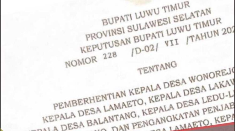 Pilih Nyaleg, Enam Kades di Lutim Resmi Diberhentikan