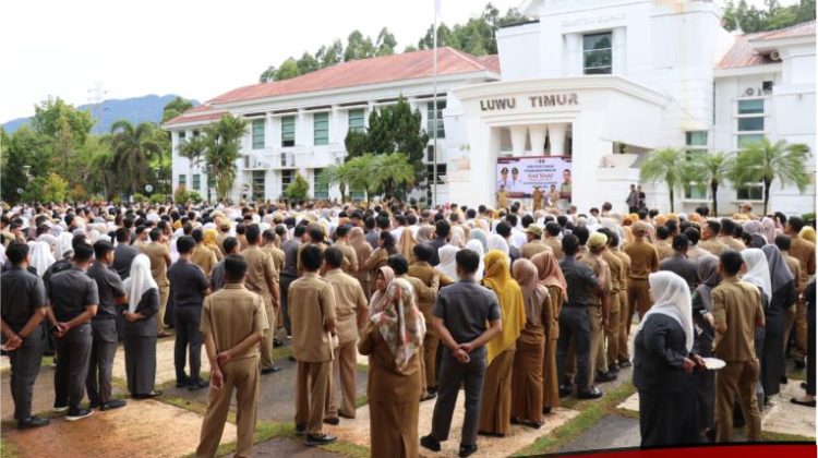 Hari Pertama Kerja Pasca Libur Lebaran, Bupati Lutim Pimpin Apel Pagi