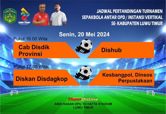 
					Jadwal Laga Pembukaan Turnamen Sepakbola Antar OPD/Instansi Vertikal se-Lutim