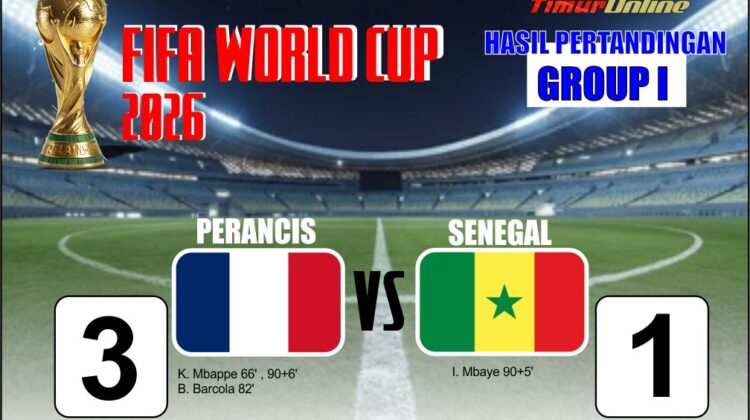 Hasil Group I Piala Dunia 2026 : Perancis Taklukkan Senegal, Mbappe Cetak Brace